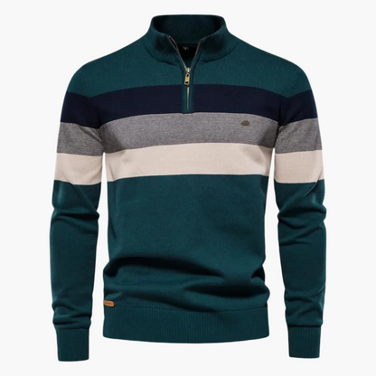 Herren Strickpullover mit Reißverschluss – Moderner Streifen-Look für Alltag und Freizeit