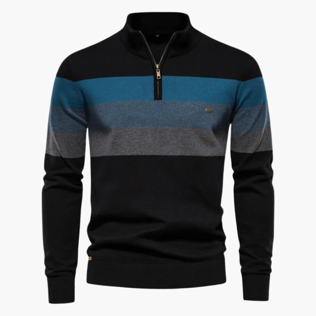 Herren Strickpullover mit Reißverschluss – Moderner Streifen-Look für Alltag und Freizeit