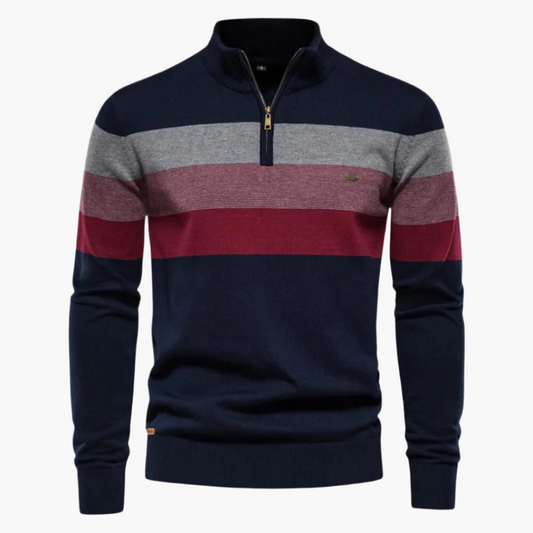 Herren Strickpullover mit Reißverschluss – Moderner Streifen-Look für Alltag und Freizeit