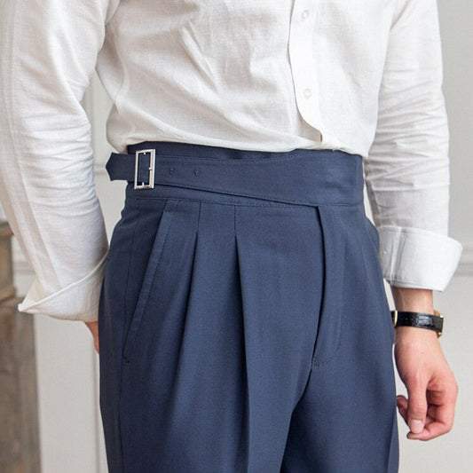 Herren High-Waist Anzughose mit Bundfalte und verstellbarem Bund – Eleganter Business- und Freizeitstil