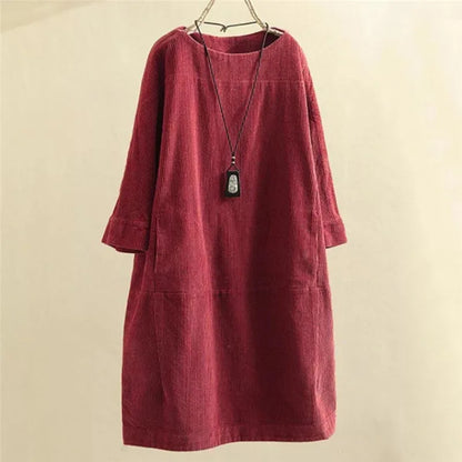 Sophia – Weites Damen-Cordkleid mit Taschen