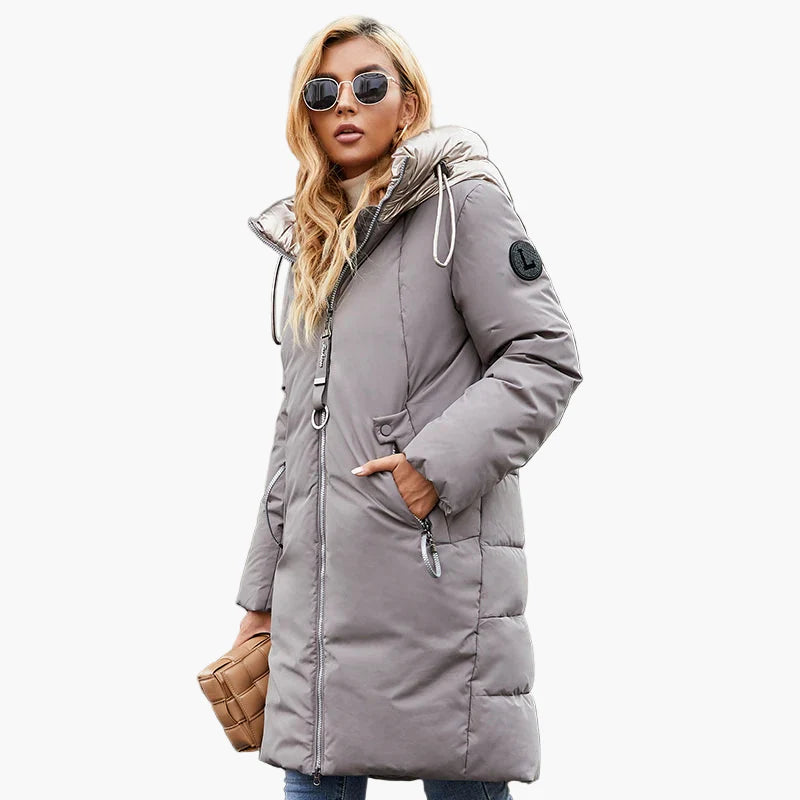 Damen Winter Steppmantel mit Kapuze – Modischer langer Parka für kalte Tage