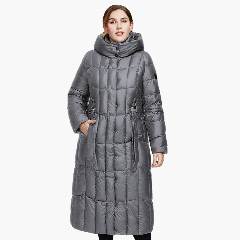 Damen Winter Steppmantel mit Kapuze, modischer langer Übergangsparka, ideal für kalte Tage