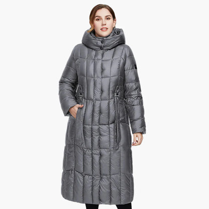 Damen Winter Steppmantel mit Kapuze, modischer langer Übergangsparka, ideal für kalte Tage