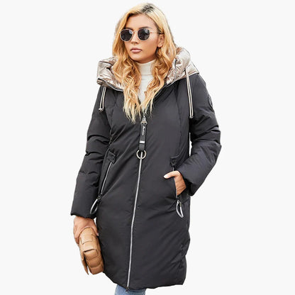 Damen Winter Steppmantel mit Kapuze – Modischer langer Parka für kalte Tage