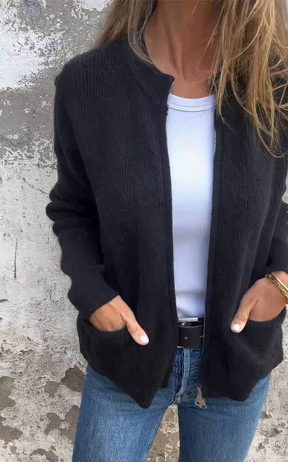 Damen Strickjacke mit Reißverschluss – Modischer Cardigan für Alltag und Büro