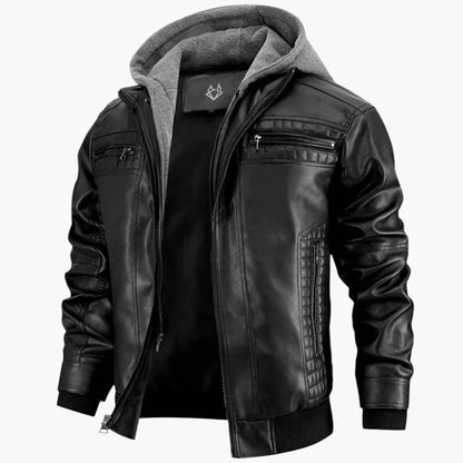 Herren Urban Streetwear Kunstlederjacke mit abnehmbarer Kapuze – Modernes Design für Alltag & Freizeit