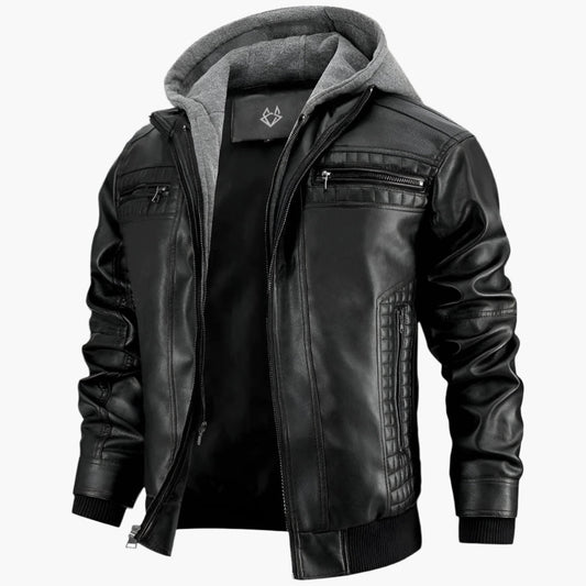 Herren Urban Streetwear Kunstlederjacke mit abnehmbarer Kapuze – Modernes Design für Alltag & Freizeit