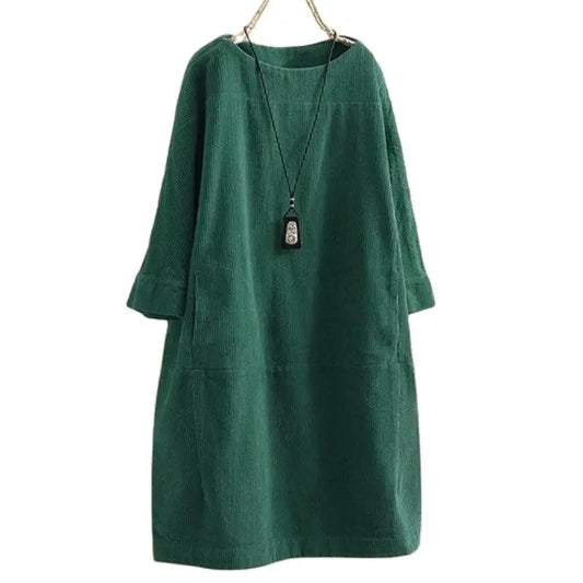 Sophia – Weites Damen-Cordkleid mit Taschen