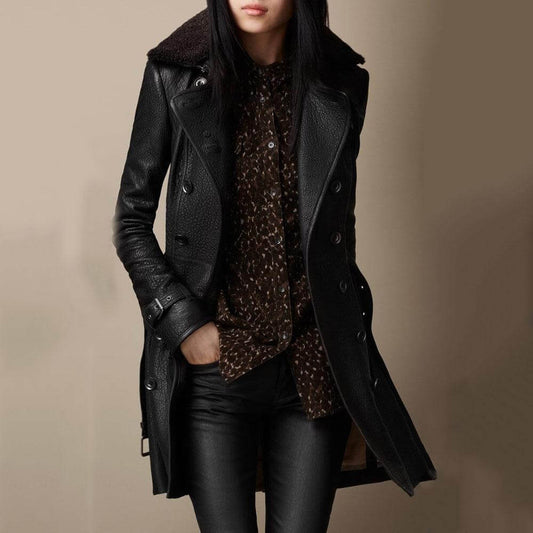 Damen Kunstleder Trenchcoat Eleganter Modestil für Alltag und Business