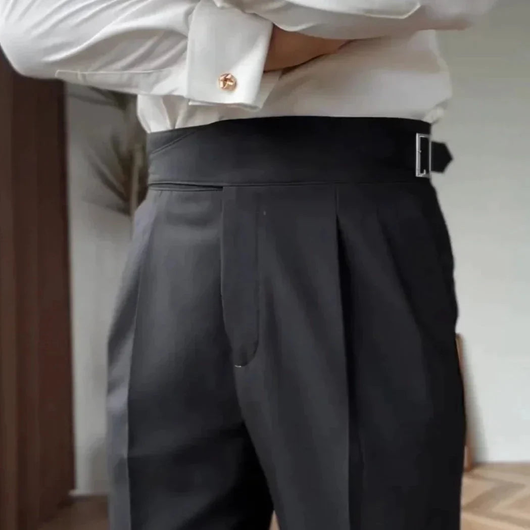 Herren High-Waist Anzughose mit Bundfalte und verstellbarem Bund – Eleganter Business- und Freizeitstil