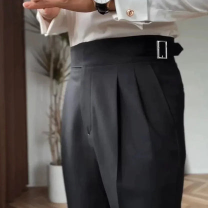 Herren High-Waist Anzughose mit Bundfalte und verstellbarem Bund – Eleganter Business- und Freizeitstil