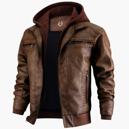 Herren Urban Streetwear Kunstlederjacke mit abnehmbarer Kapuze – Modernes Design für Alltag & Freizeit