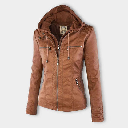 Damen Herbstjacke mit Kapuze – Modische Vegan-Lederjacke für Alltag & Freizeit