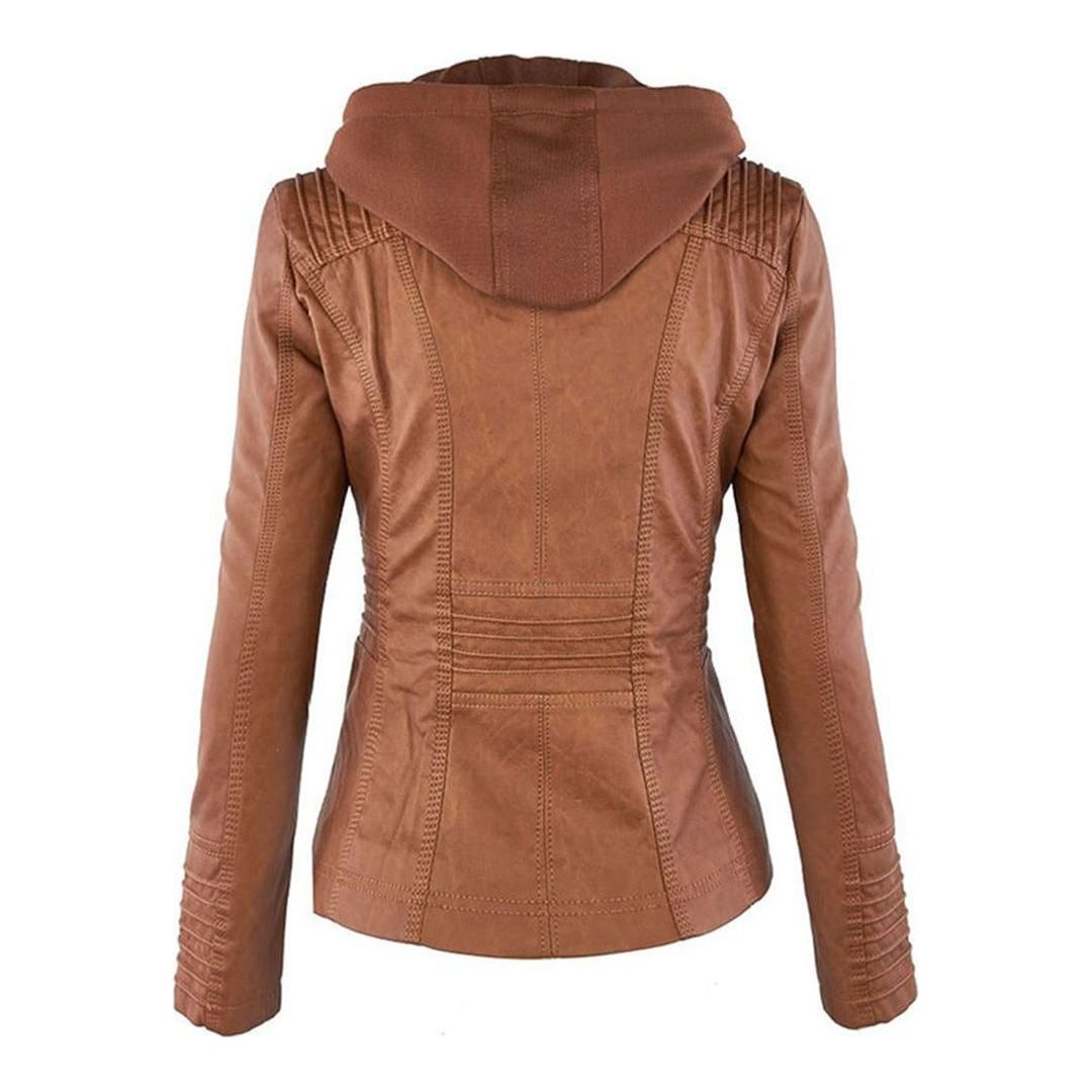 Damen Herbstjacke mit Kapuze – Modische Vegan-Lederjacke für Alltag & Freizeit