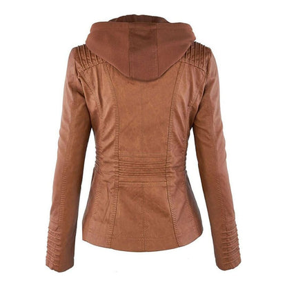 Damen Herbstjacke mit Kapuze – Modische Vegan-Lederjacke für Alltag & Freizeit