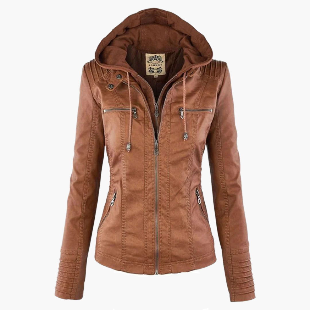 Damen Herbstjacke mit Kapuze – Modische Vegan-Lederjacke für Alltag & Freizeit