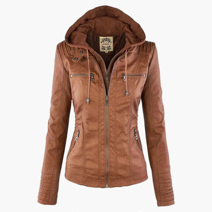 Damen Herbstjacke mit Kapuze – Modische Vegan-Lederjacke für Alltag & Freizeit