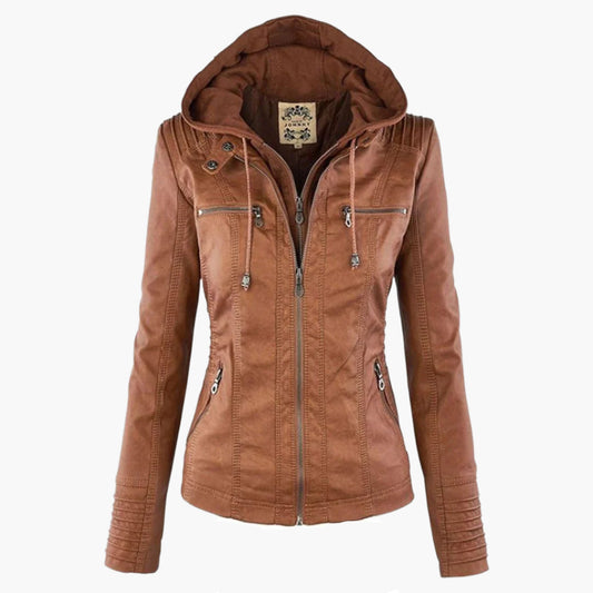 Damen Herbstjacke mit Kapuze – Modische Vegan-Lederjacke für Alltag & Freizeit