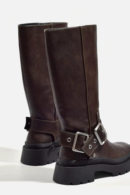 Damen Stiefel mit Schnallen und hohem Schaft – Retro-inspirierte Alltagsboots