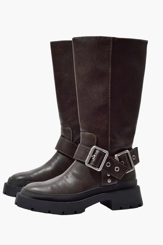 Damen Stiefel mit Schnallen und hohem Schaft – Retro-inspirierte Alltagsboots