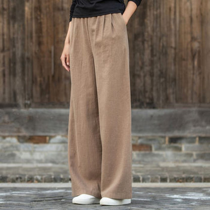 Nicole – Bequeme Damenhose mit weitem Bein aus Baumwolle-Leinen