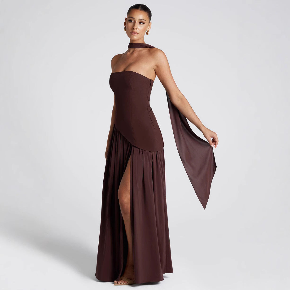 Damen Abendkleid Elegant Asymmetrisch mit Schlitz – Modernes Maxikleid für besondere Anlässe