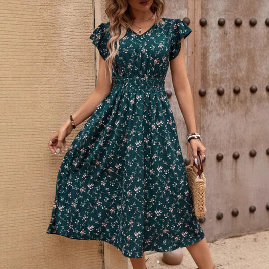 Amy – Elegantes Damenkleid mit V-Ausschnitt und Gürteldetails
