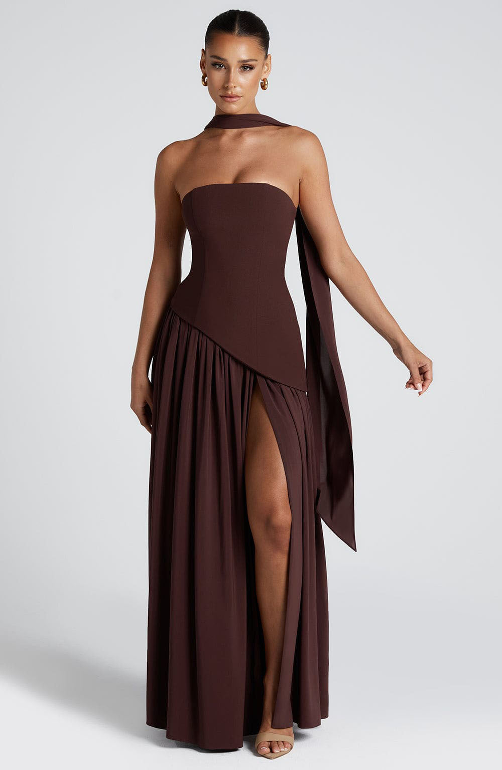 Damen Abendkleid Elegant Asymmetrisch mit Schlitz – Modernes Maxikleid für besondere Anlässe