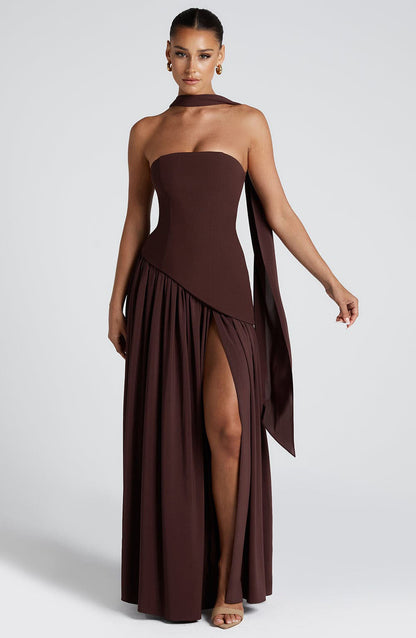 Damen Abendkleid Elegant Asymmetrisch mit Schlitz – Modernes Maxikleid für besondere Anlässe