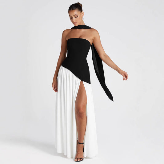 Damen Abendkleid Elegant Asymmetrisch mit Schlitz – Modernes Maxikleid für besondere Anlässe