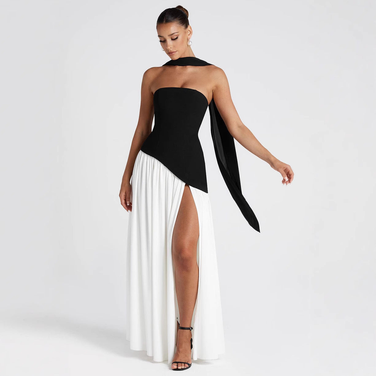 Damen Abendkleid Elegant Asymmetrisch mit Schlitz – Modernes Maxikleid für besondere Anlässe