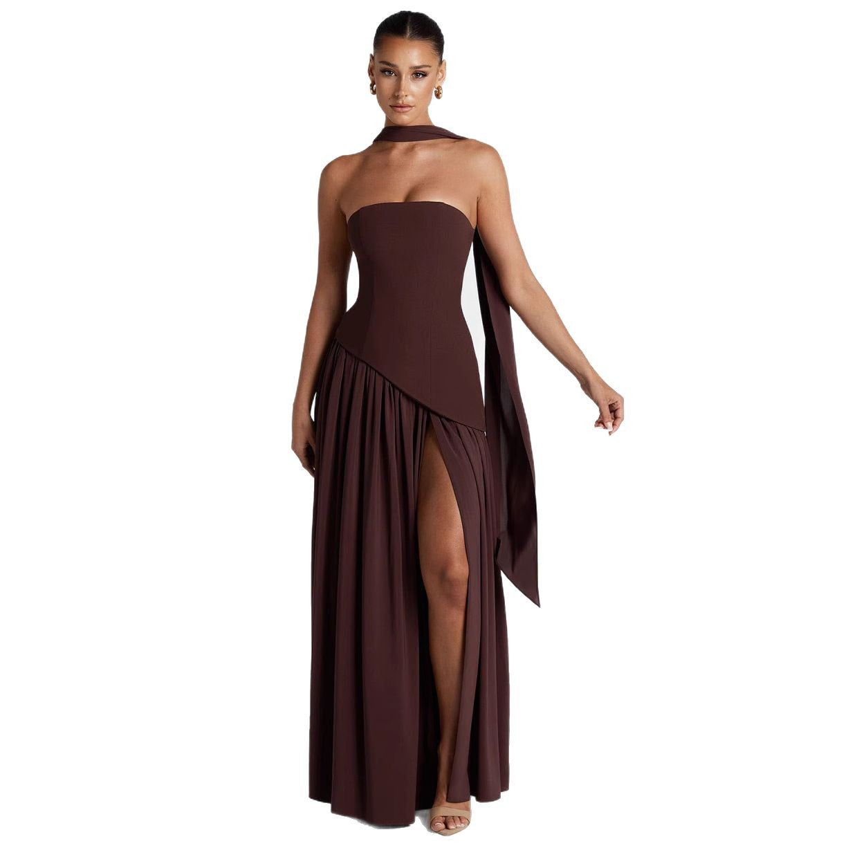 Damen Abendkleid Elegant Asymmetrisch mit Schlitz – Modernes Maxikleid für besondere Anlässe