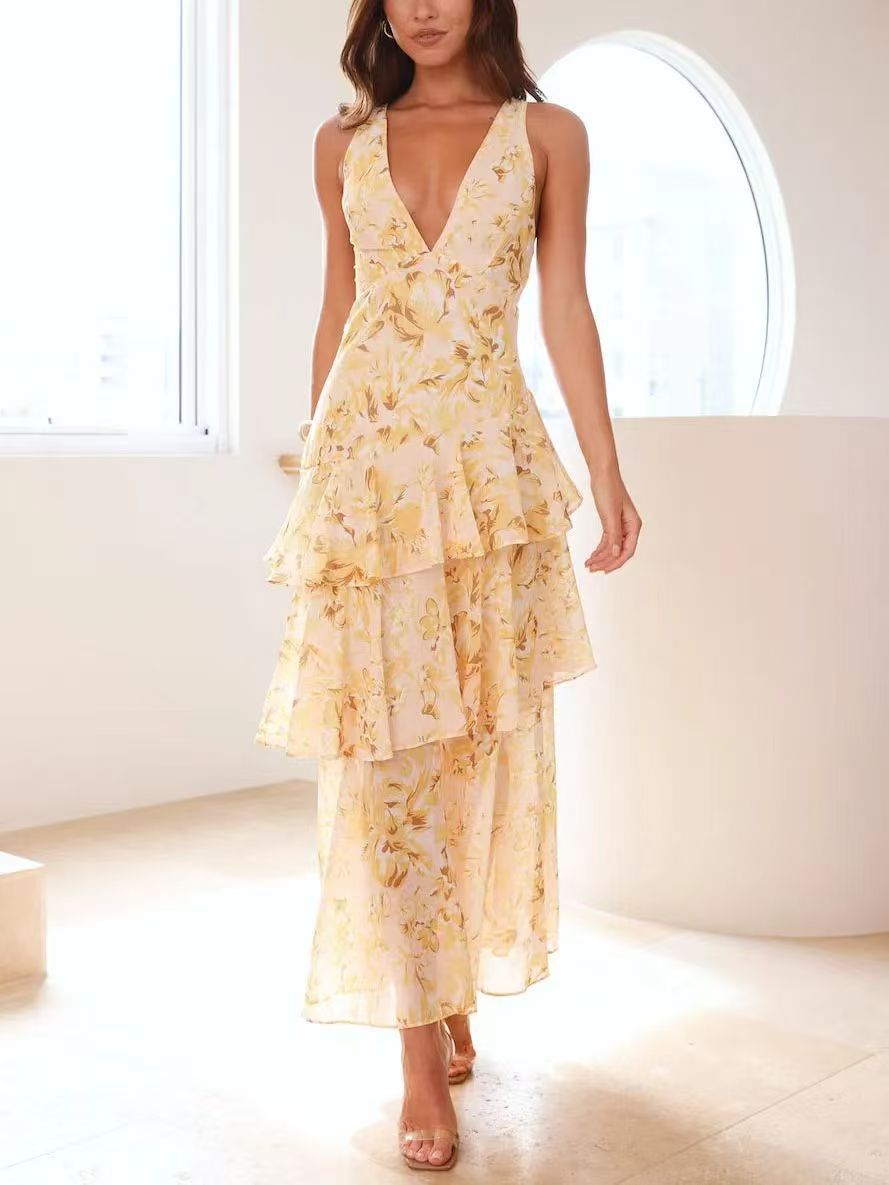 Damen Maxikleid mit Volants – Elegantes Chiffon Sommerkleid für besondere Anlässe