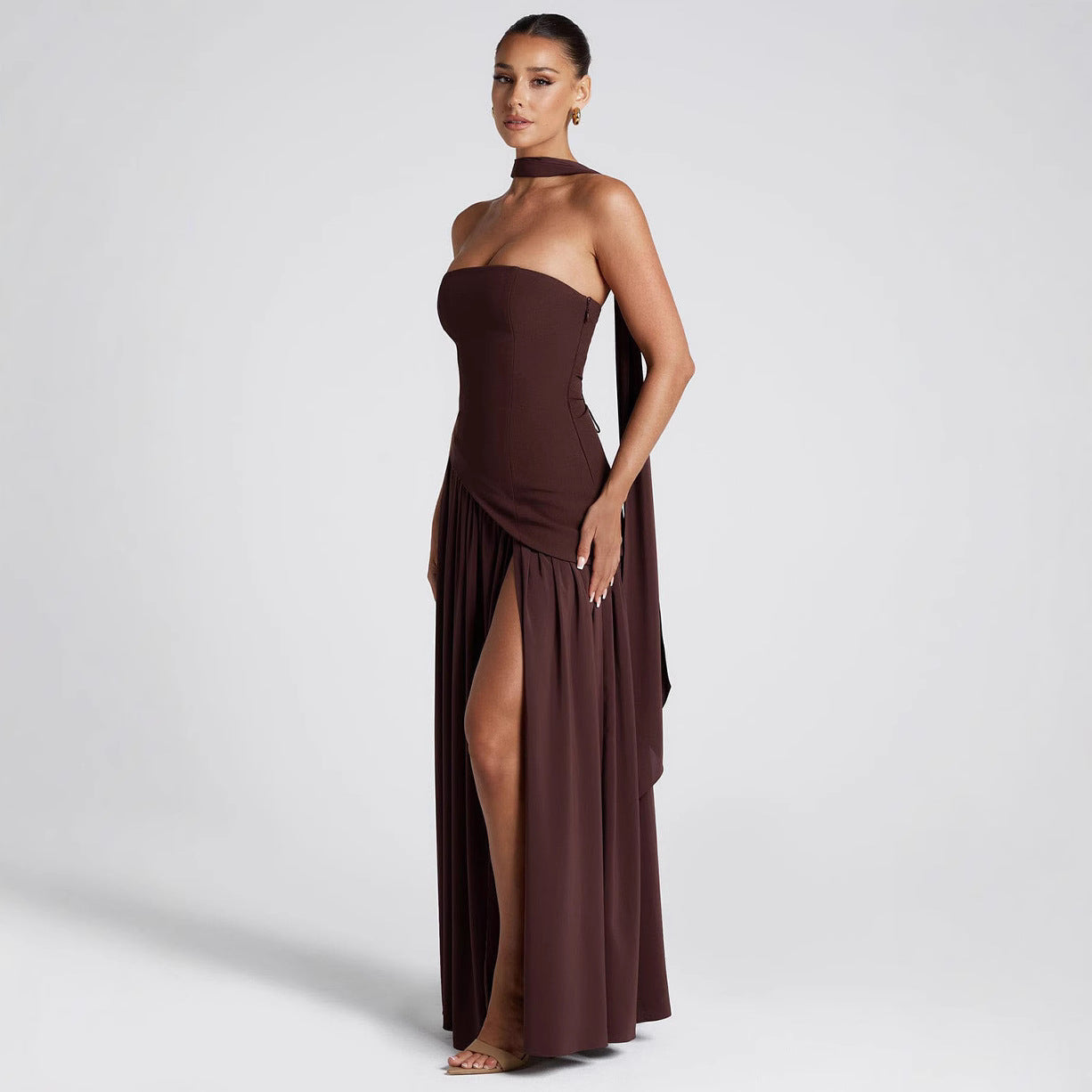 Damen Abendkleid Elegant Asymmetrisch mit Schlitz – Modernes Maxikleid für besondere Anlässe