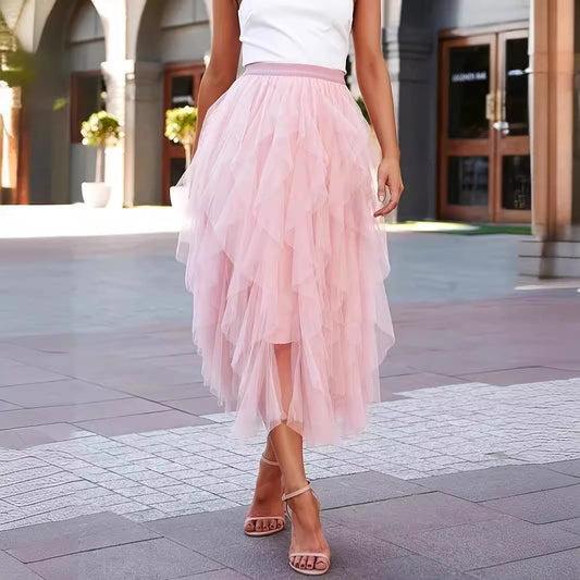 Damen Tüll Volantrock Asymmetrisch – Eleganter Sweet Style Rock für Alltag und besondere Anlässe