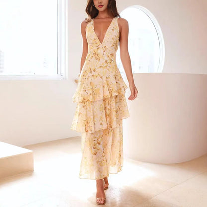 Damen Maxikleid mit Volants – Elegantes Chiffon Sommerkleid für besondere Anlässe