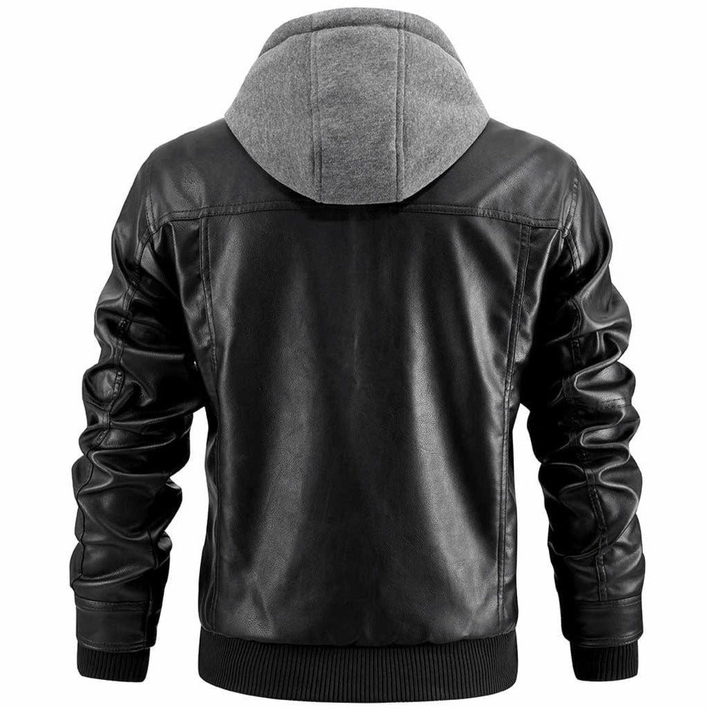 Herren Urban Streetwear Kunstlederjacke mit abnehmbarer Kapuze – Modernes Design für Alltag & Freizeit