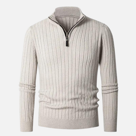 Herren Strickpullover mit Stehkragen und halbem Reißverschluss – Eleganter Freizeitpullover für Alltag und Büro