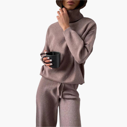 Damen Strick Zweiteiler Set mit Rollkragen – Loungewear & Freizeit Outfit