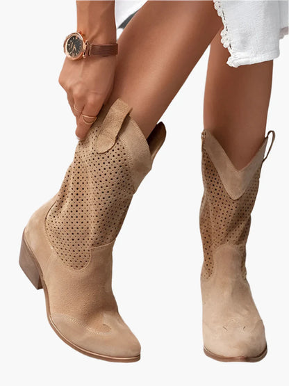 Damen Cowboy-Stiefel mit Reißverschluss für modischen Freizeit-Look