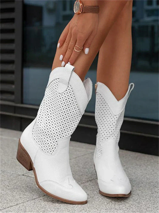Damen Cowboy-Stiefel mit Reißverschluss für modischen Freizeit-Look