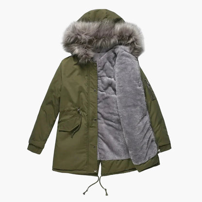 Damen Winter Parka mit Kapuze und Kunstfell – Modischer Mantel für kalte Tage