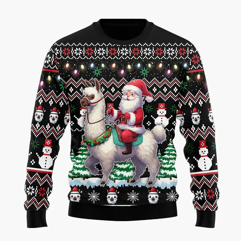 Unisex Weihnachtspullover Lustig Llama mit Sonnenbrille – Ugly Christmas Sweater für Festtage
