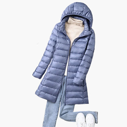 Damen Winter Steppmantel mit Kapuze – Stilvoller langer Outdoor-Puffer für Alltag und Freizeit