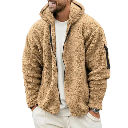Herren Freizeit Kapuzenjacke im Teddy-Look – Locker, Warm & Stylisch für Herbst und Winter