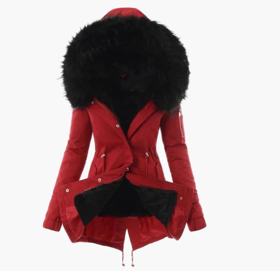 Damen Winterjacke mit Kapuze und Kunstfell – Eleganter Parka für kalte Tage