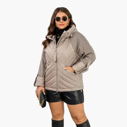 Damen Oversize Steppjacke mit Kapuze – Modischer Herbst Winter Look, Plus Size, City & Freizeit