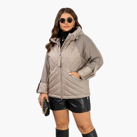 Damen Oversize Steppjacke mit Kapuze – Modischer Herbst Winter Look, Plus Size, City & Freizeit