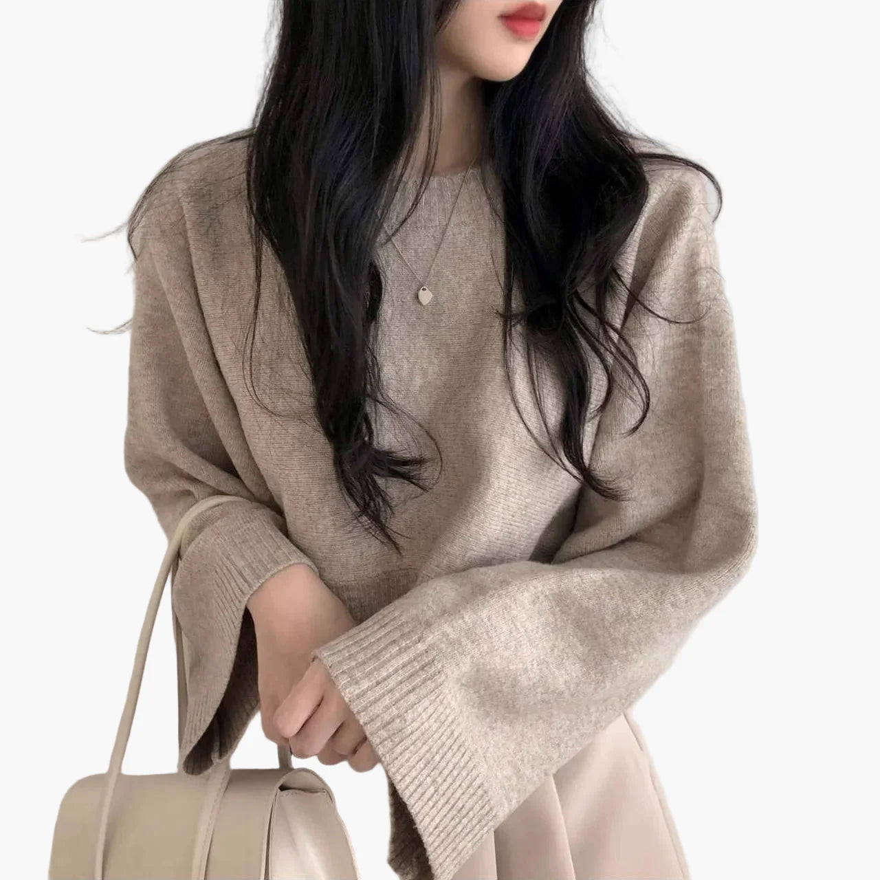 Damen Cropped Strickpullover mit weiten Ärmeln – Modisches Freizeit-Outfit